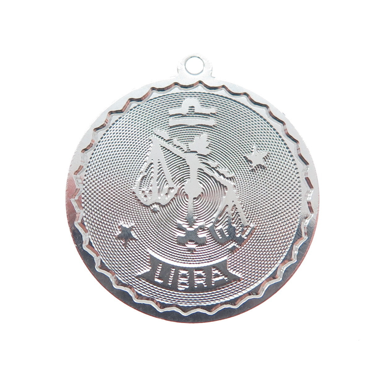 925 Sterling Silver Vintage Libra Zodiac Sign Round Pendant
