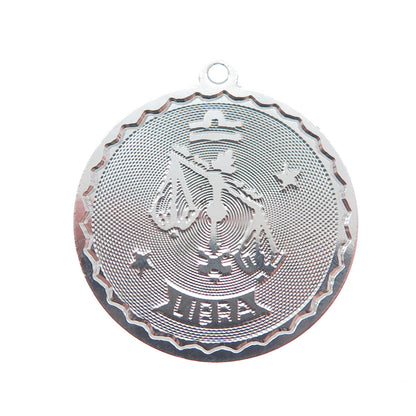 925 Sterling Silver Vintage Libra Zodiac Sign Round Pendant
