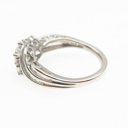 SUN 925 Sterling Silver Real Round-Cut White Topaz Engagement Ring Size 6.75