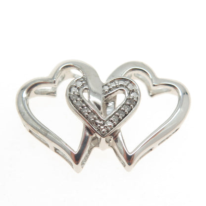 925 Sterling Silver Real Round-Cut Diamond Family Heart Slide Pendant