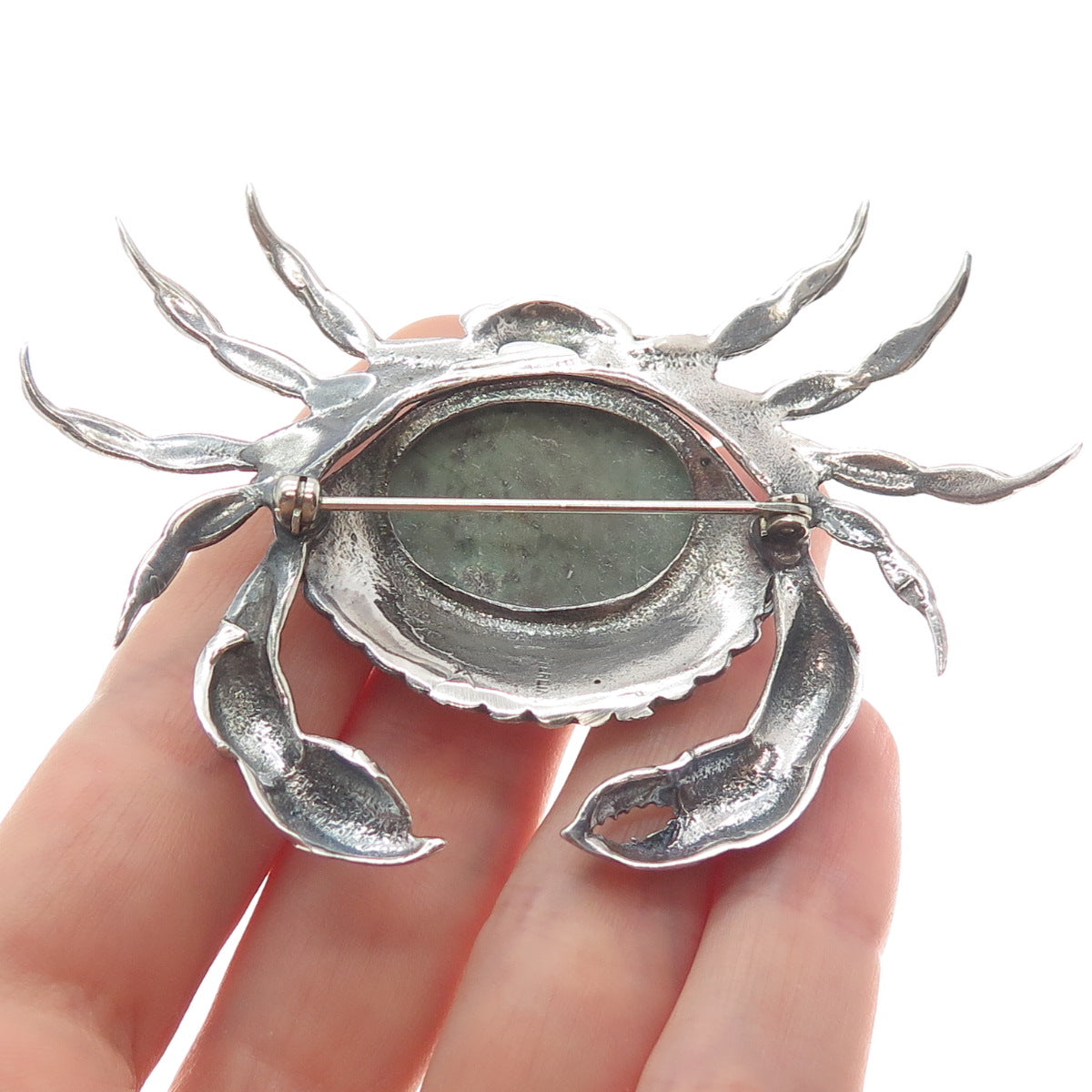 GREAT FALLS METAL WORKS 925 Sterling Silver Vintage Turquoise Gem Crab Brooch