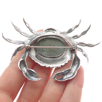 GREAT FALLS METAL WORKS 925 Sterling Silver Vintage Turquoise Gem Crab Brooch