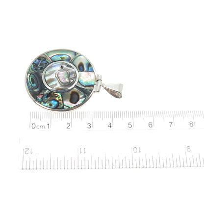 925 Sterling Silver Vintage Mexico Real Abalone Shell Modernist Charm Pendant