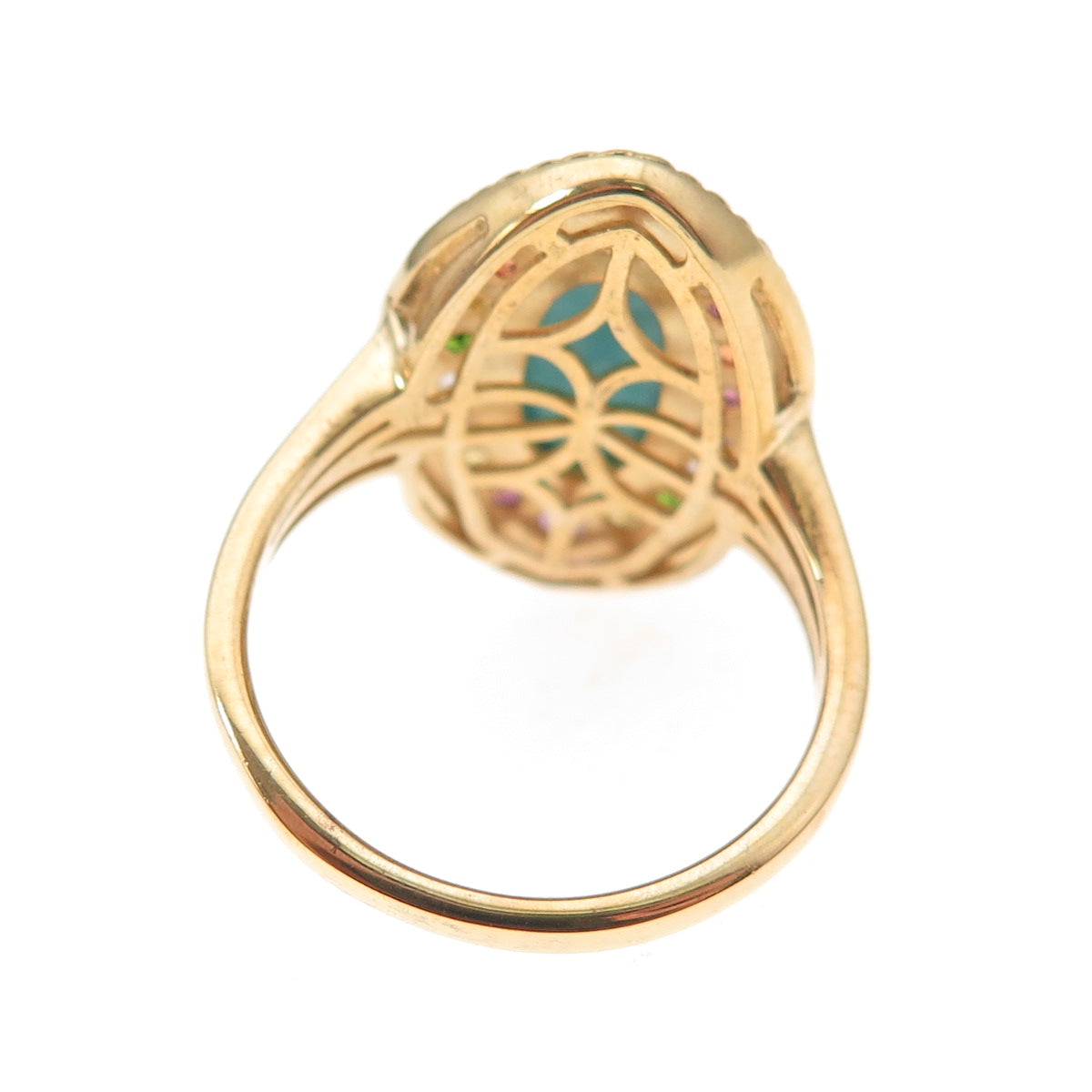 D'Joy 925 Sterling Silver Gold Plated Real Turquoise & Multi-Gem Ring Size 8