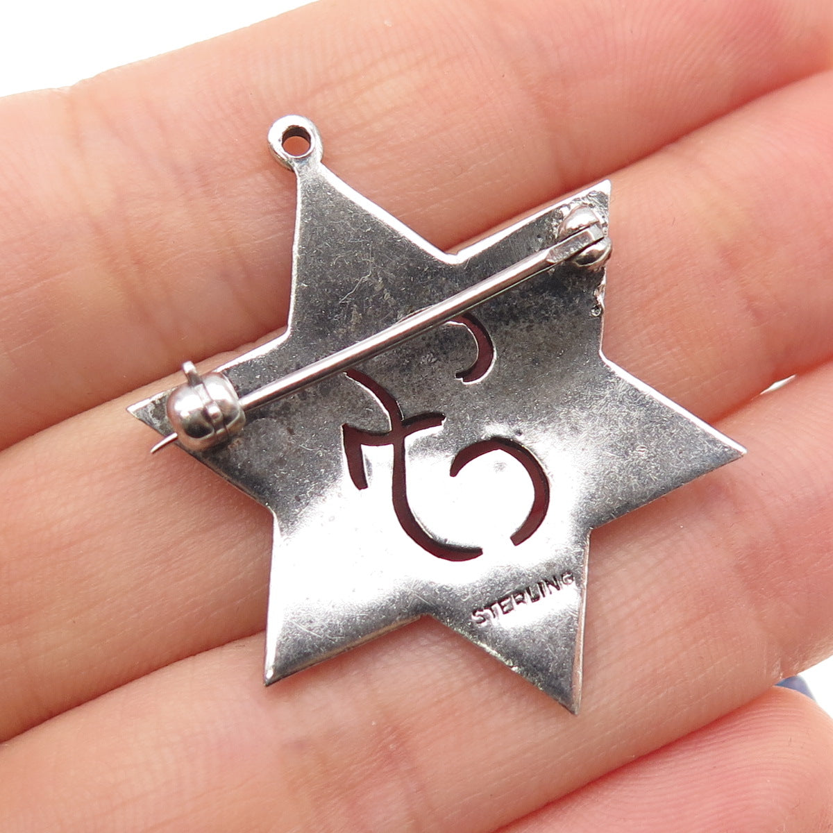925 Sterling Antique Marcasite Letter F Star of David Pendant (missing 2 stones)