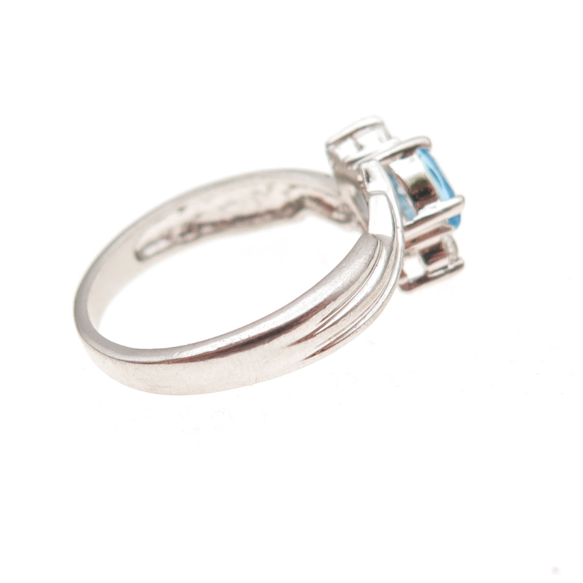 925 Sterling Silver Vintage Real Blue Topaz & C Z Bypass Ring Size 6.25