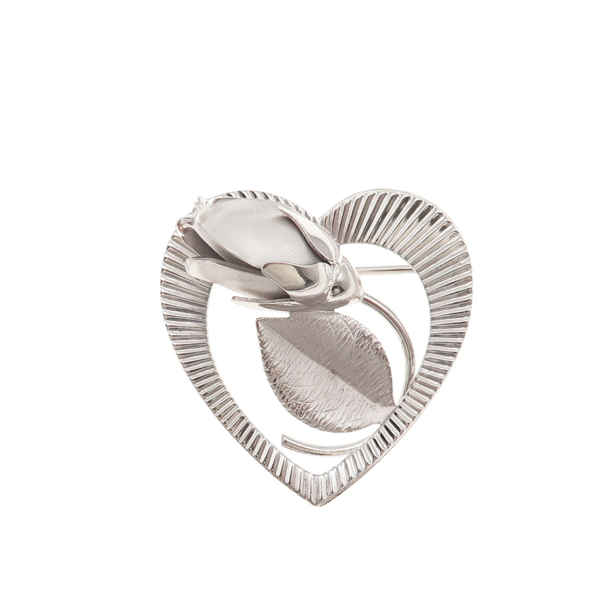 Harry S Bick 925 Sterling Silver Vintage Tulip Flower Heart Pin Brooch