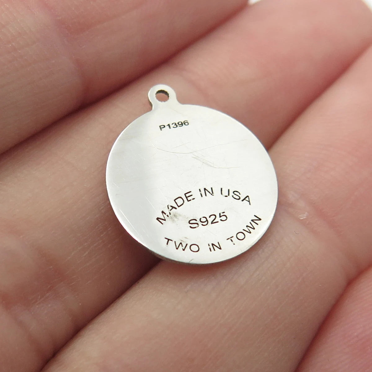925 Sterling Silver USA Two In Town Spider Charm Pendant