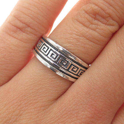925 Sterling Silver Vintage Greek Key Oxidized Ring Size 7