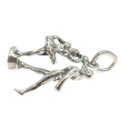 925 Sterling Silver Antique Art Deco Ballet Dancers 3D Charm Pendant