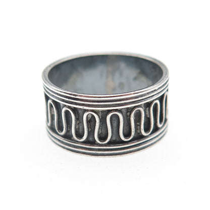 925 Sterling Silver Vintage Modernist Zig Zag Oxidized Band Ring Size 6.5
