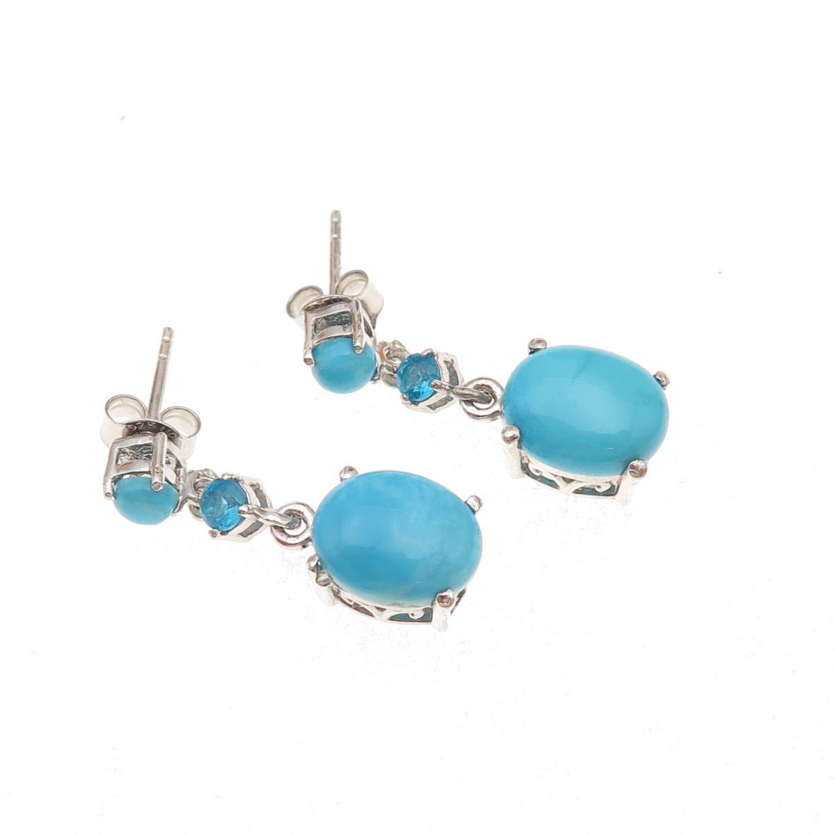 Chuck Clemency 925 Sterling Silver Real Turquoise & Apatite Dangle Earrings