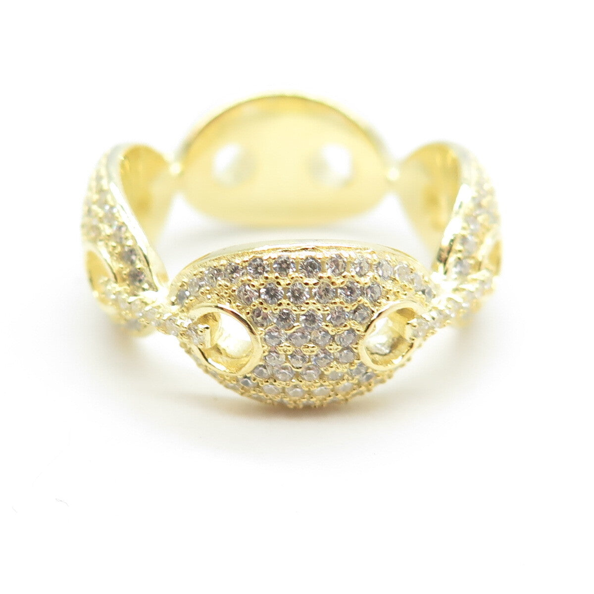 925 Sterling Silver Gold Plated Pave C Z Anchor Mariner Chain Band Ring Size 6