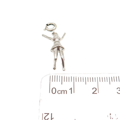 925 Sterling Silver Vintage Cheerleader Spring Ring Lock 3D Charm Pendant