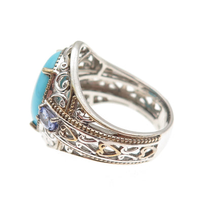 Michael Valitutti Gems En Vogue 925 Sterling Turquoise Tanzanite Ring Size 8.25