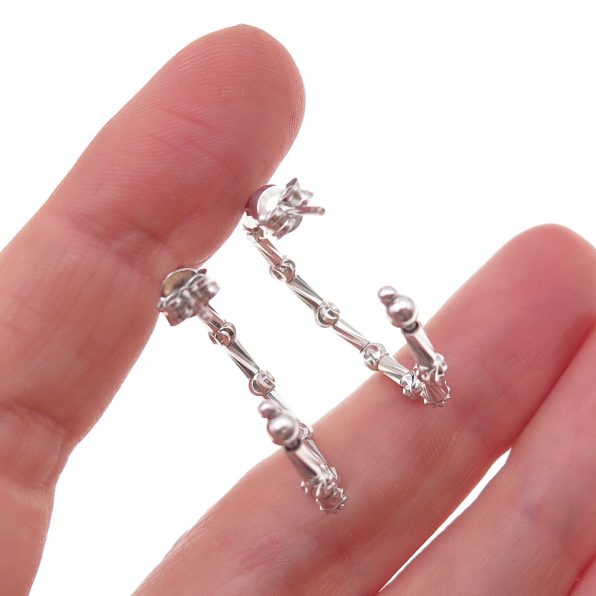 925 Sterling Silver Italy Ball & Tube Bar Hoop Earrings
