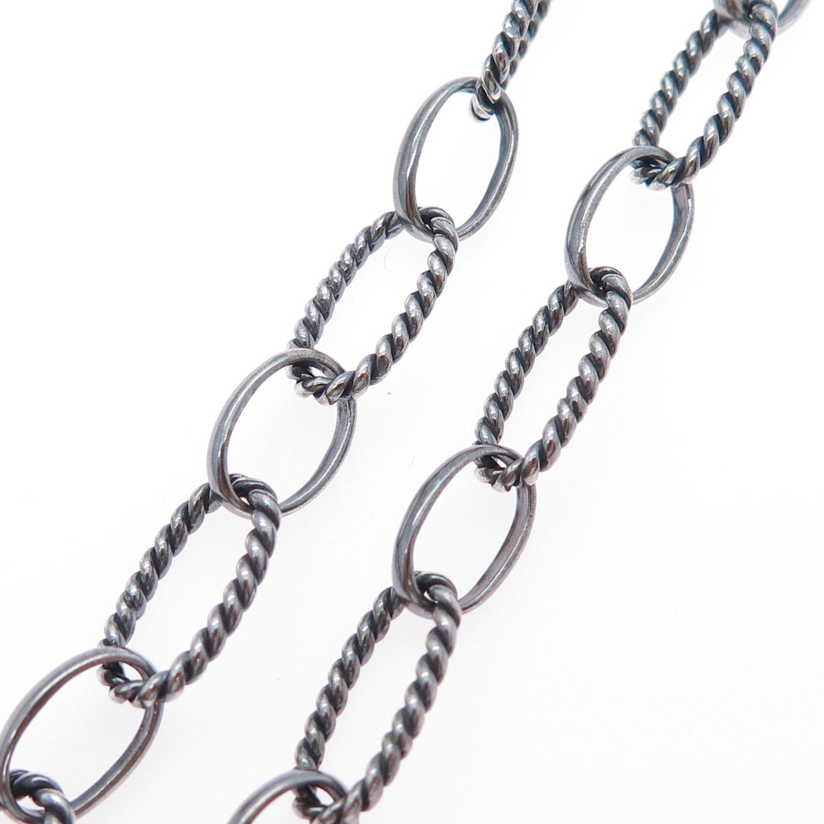 925 Sterling Silver Vintage Oxidized Multi-Oval Chain Necklace 18"