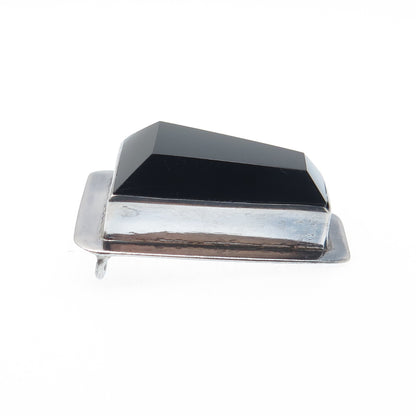 925 Sterling Silver Vintage Mexico Real Black Onyx Modernist Slide Pendant