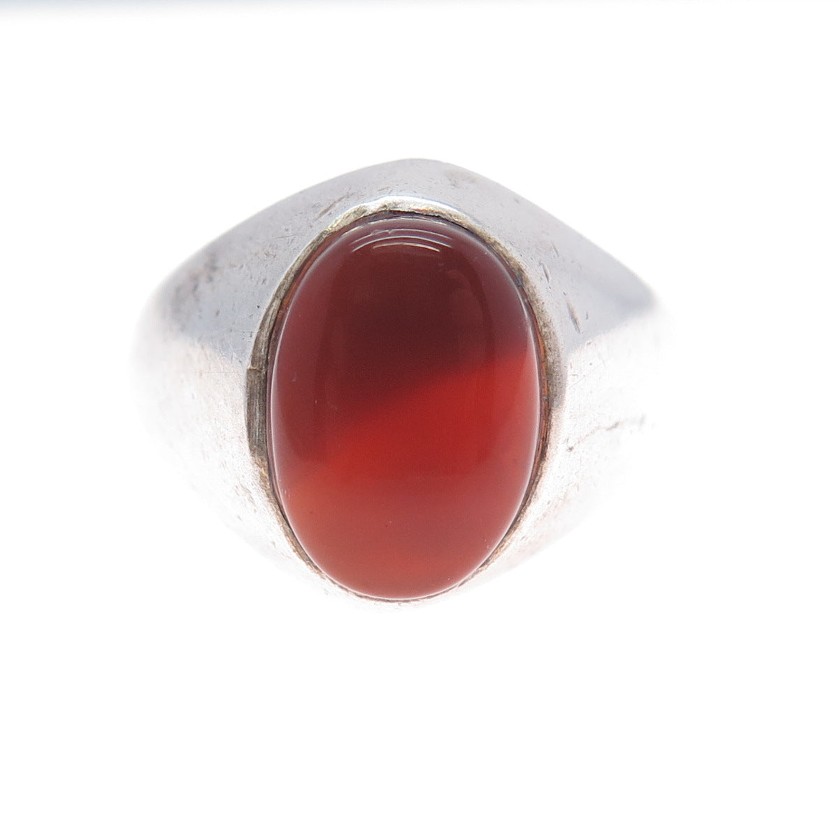 925 Sterling Silver Vintage Real Carnelian Agate Modernist Ring Size 12.25