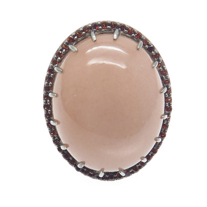 DSMK 925 Sterling Silver Black Rhodium Smoky Chalcedony & Red Garnet Ring Size 7