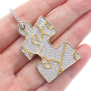 925 Sterling Silver Gold Plated Round-Cut Shaped C Z Puzzle Pendant