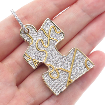 925 Sterling Silver Gold Plated Round-Cut Shaped C Z Puzzle Pendant