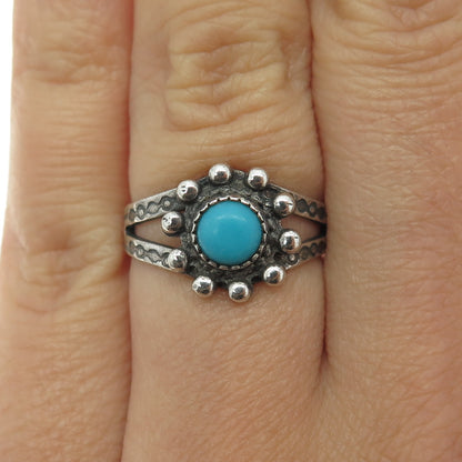 Old Pawn 925 Sterling Silver Vintage Southwestern Turquoise Tribal Ring Size 5.5