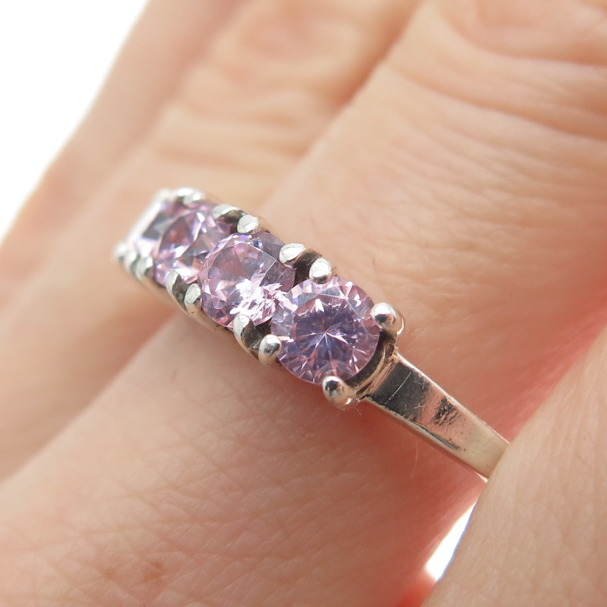 925 Sterling Silver Round-Cut Pink C Z Ring Size 10.25