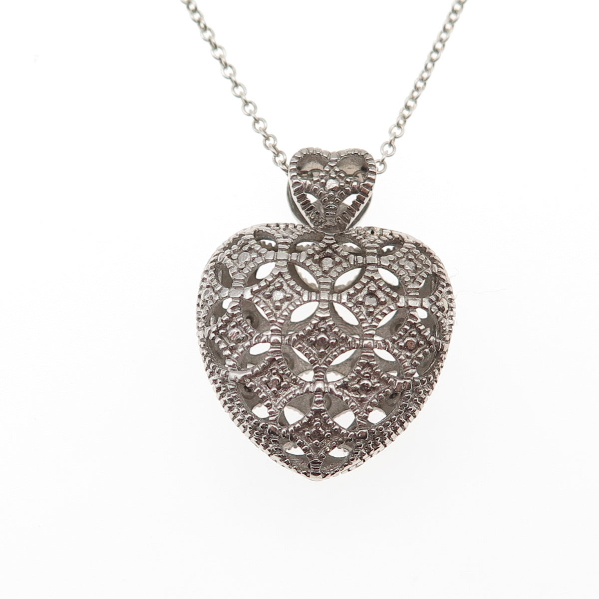 DBJ Dee Berkle 925 Sterling Silver Real Diamond Heart Cable Chain Necklace 18"
