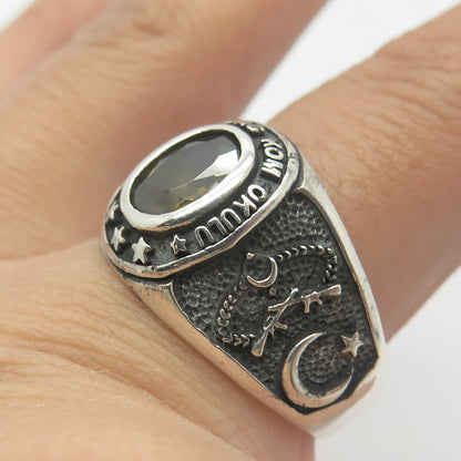 925 Sterling Silver Vintage Glass "Egirdin Dag Kom Okulu" School Ring Size 11.75