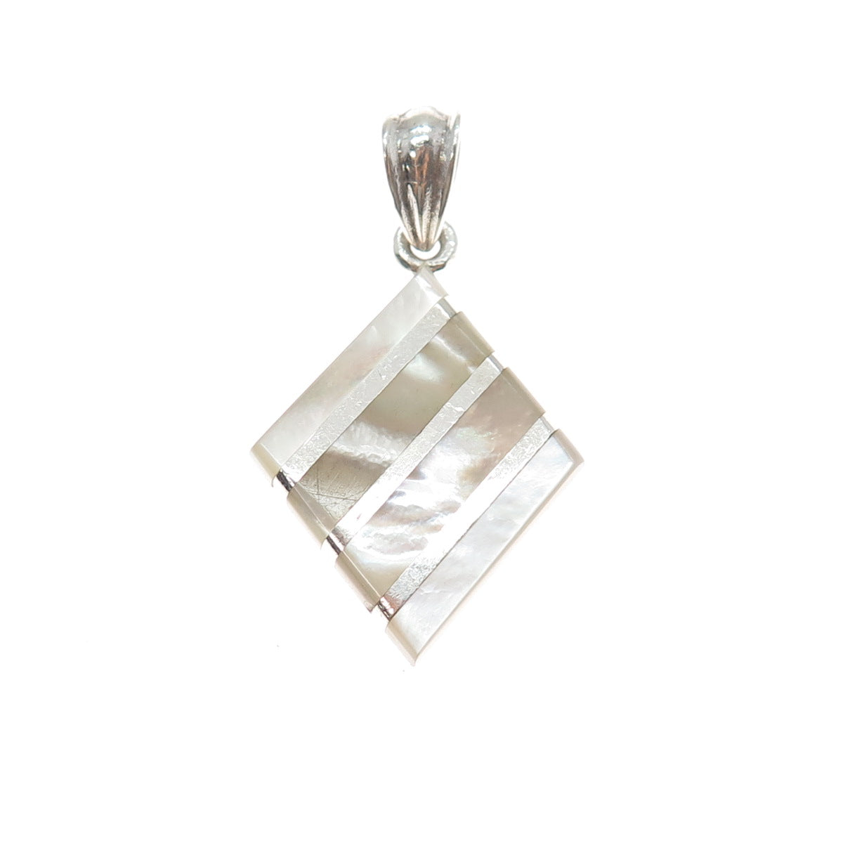 925 Sterling Silver Vintage Real Mother-of-Pearl Charm Pendant