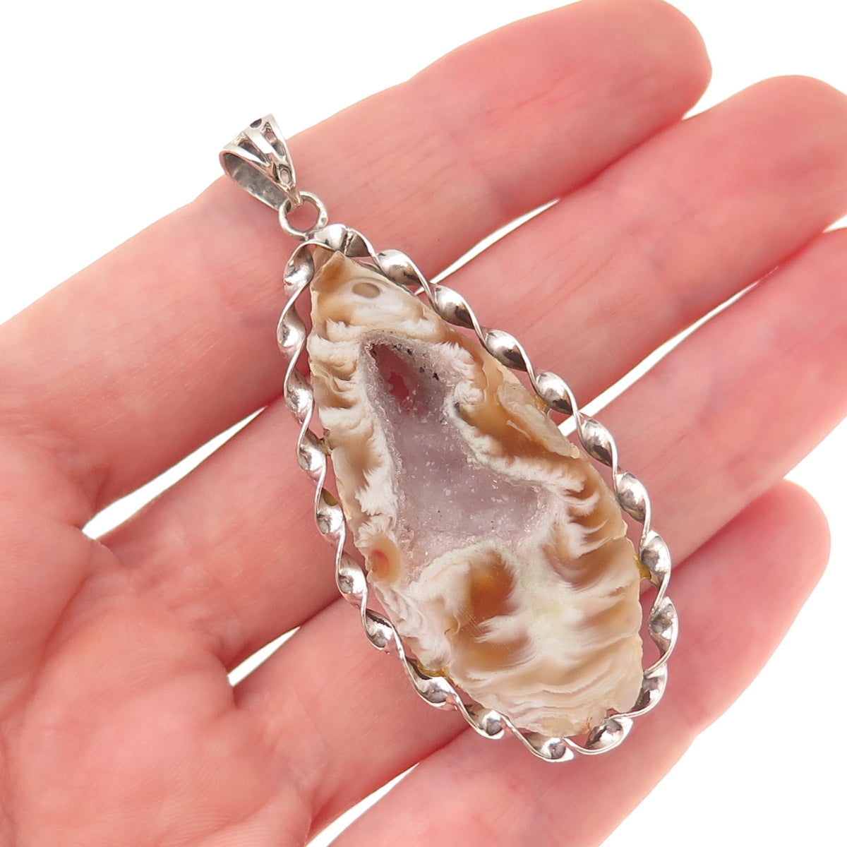 Luli Hamersztein 925 Sterling Silver Vintage Real Druzy Agate Teardrop Pendant