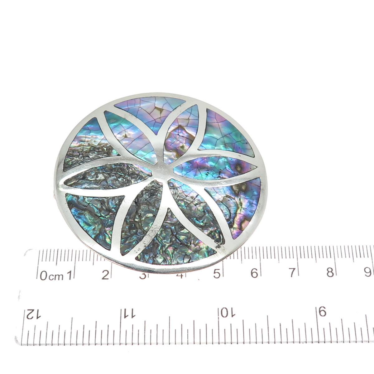 LOS BALLESTEROS Sterling Vintage Mexico Real Abalone Shell Flower Brooch Pendant