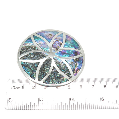 LOS BALLESTEROS Sterling Vintage Mexico Real Abalone Shell Flower Brooch Pendant