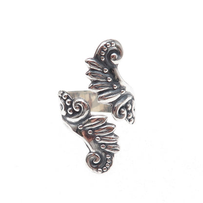 925 Sterling Silver Vintage Mexico Wings Oxidized Adjustable Ring Size 9