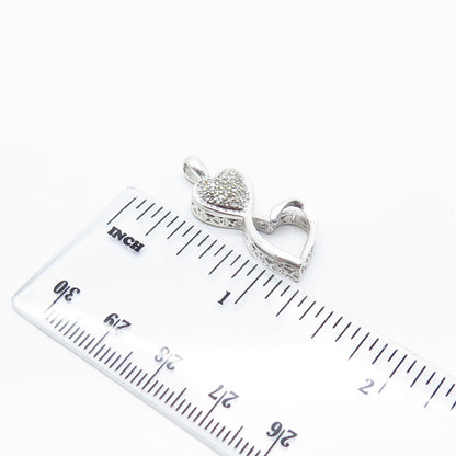 925 Sterling Silver Real Smoky Diamond Hearts Pendant