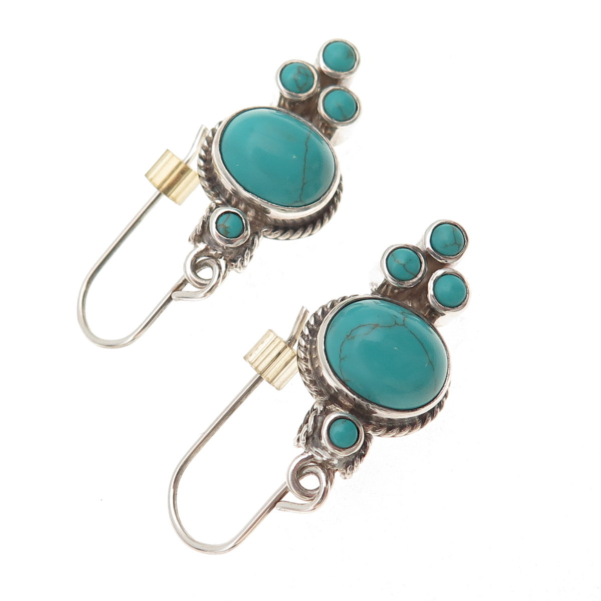 925 Sterling Silver Vintage Real Turquoise Oxidized Dangle Earrings