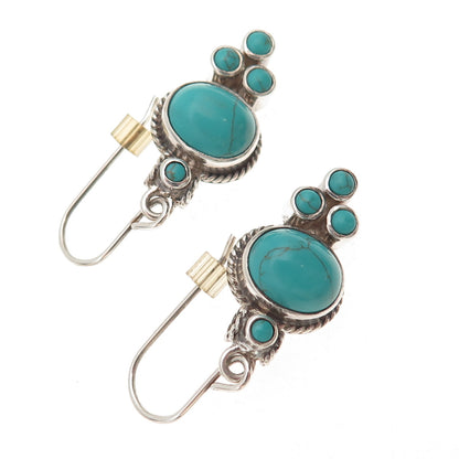 925 Sterling Silver Vintage Real Turquoise Oxidized Dangle Earrings