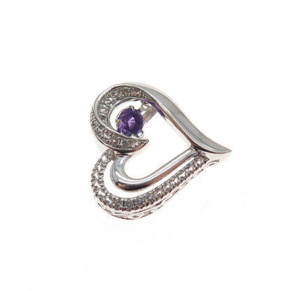 925 Sterling Silver Real Amethyst & White Topaz Heart Mini Slide Charm Pendant