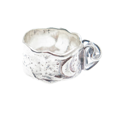 925 Sterling Silver Vintage Real Clear Quartz Modernist Band Ring Size 6.5