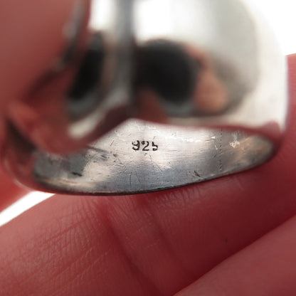 925 Sterling Silver Vintage Heart-Cut C Z Modernist Oxidized Ring Size 7.25