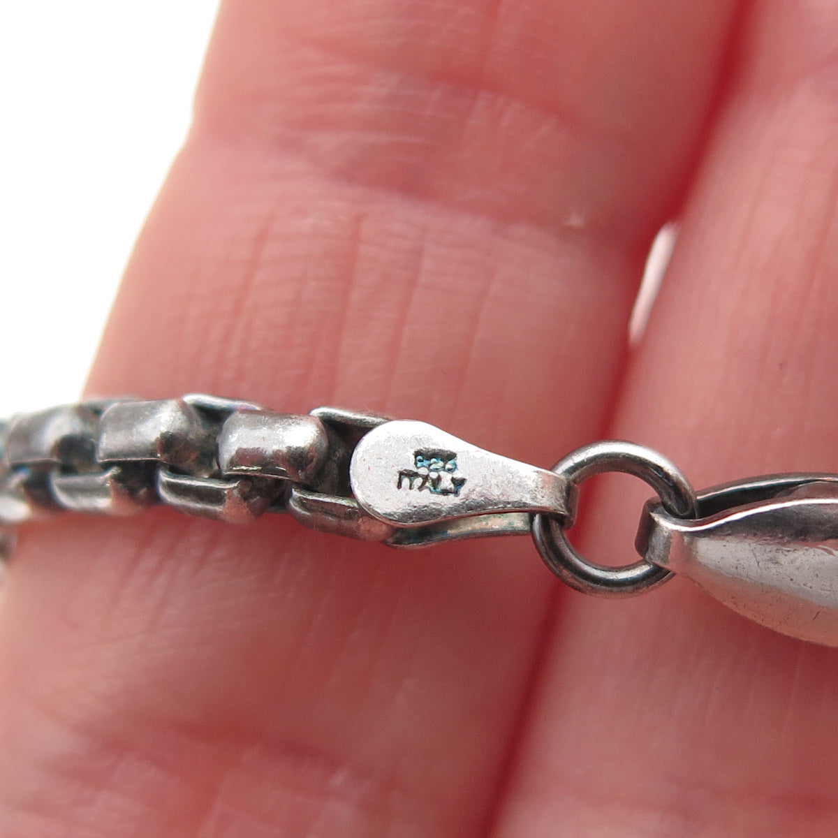 925 Sterling Silver Vintage Italy Round Box Chain Oxidized Necklace 18"