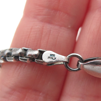 925 Sterling Silver Vintage Italy Round Box Chain Oxidized Necklace 18"