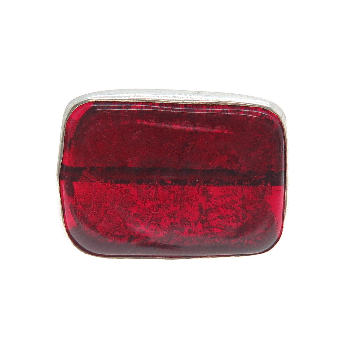 925 Sterling Silver Vintage Italy Red Glass Modernist Ring Size 11.25