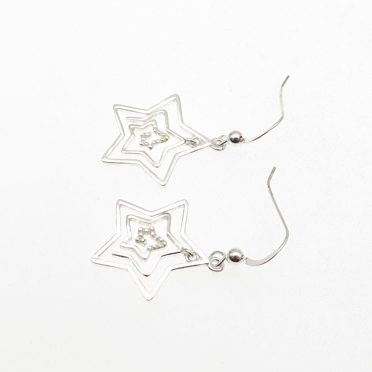 925 Sterling Silver Spiral Star Dangle Earrings
