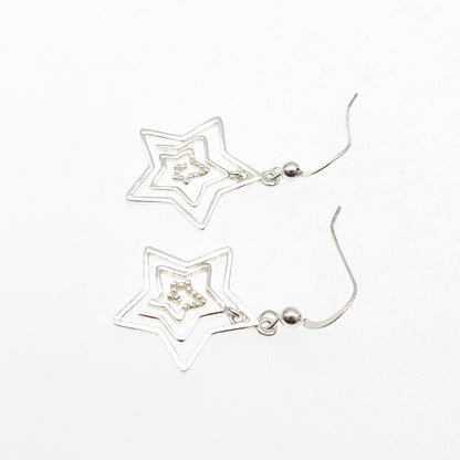 925 Sterling Silver Spiral Star Dangle Earrings