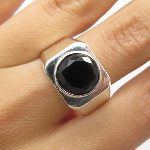 925 Sterling Silver Vintage Real Black Onyx Gemstone Ring Size 11.25