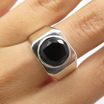 925 Sterling Silver Vintage Real Black Onyx Gemstone Ring Size 11.25