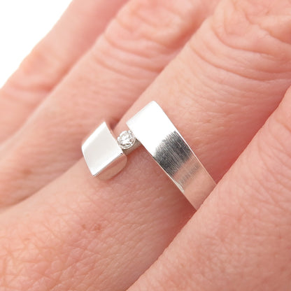 J's Jewelry 925 Sterling Silver Real Round-Cut Diamond Bypass Ring Size 7