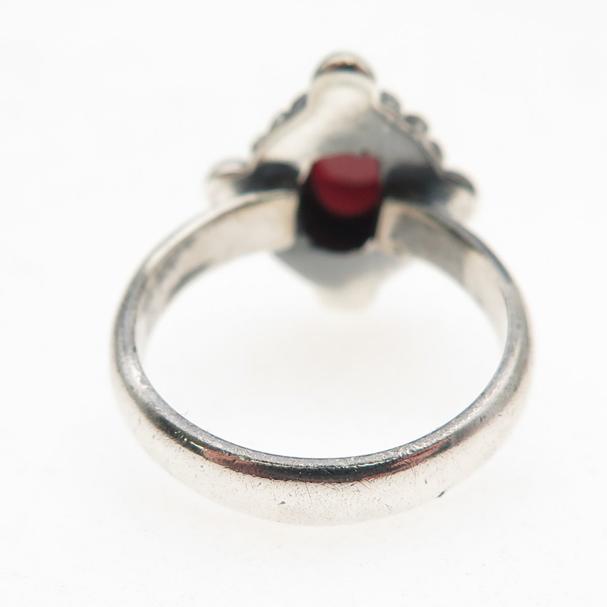 925 Sterling Silver Vintage Real Tourmaline Modernist Oxidized Ring Size 6.75